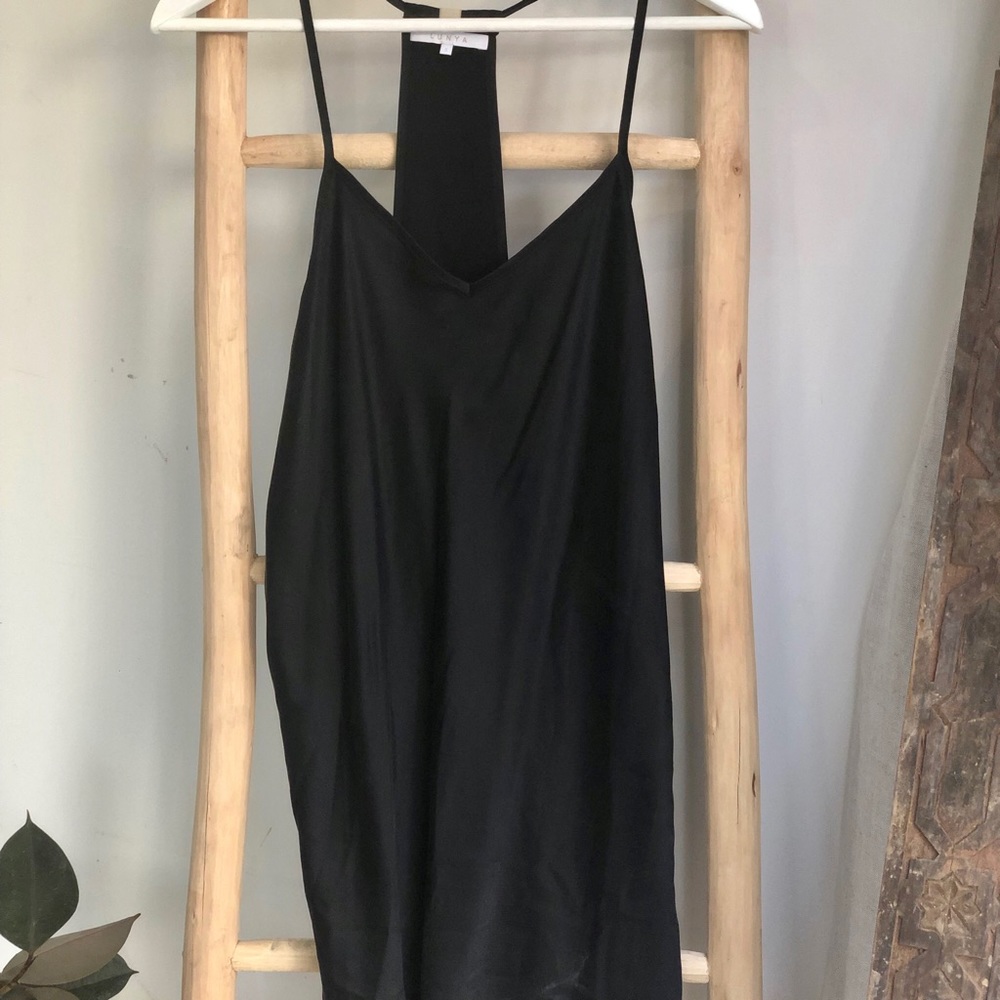 Black Satin Racer-Back Slip Dress